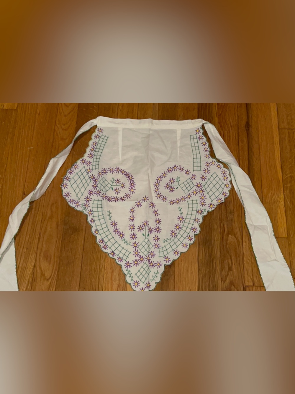 Vintage Hand-embroidered White Cotton Half Apron